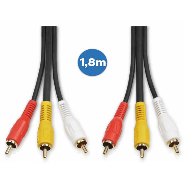 Cabo Audio e Video 3rca+3rca c/ Fio Coaxial 3M