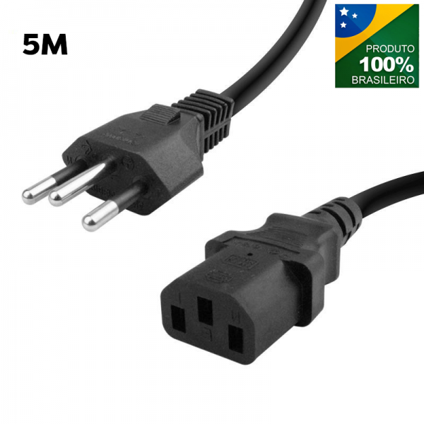 cabo energia 5 metros 3 pinos, pc, computador, fonte, tv, monitor