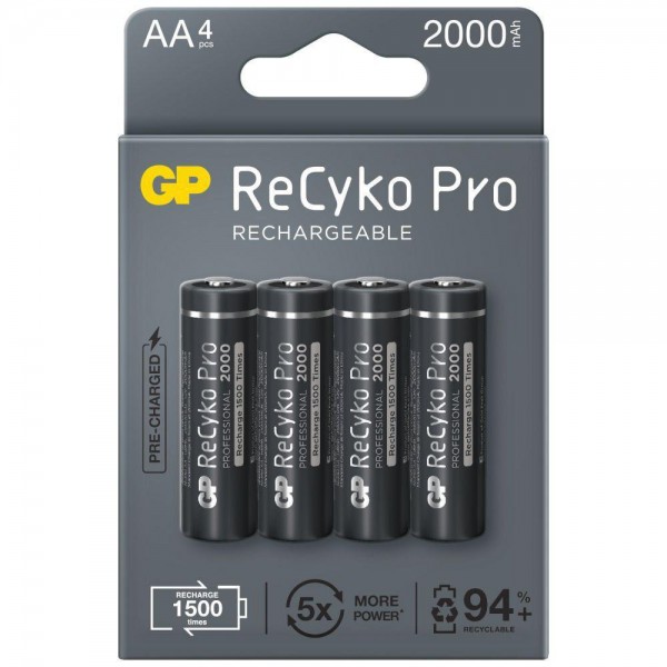 Pilha AA Recarregavel Recyko Pro GP 1,2v 2000mah (c/4un.)