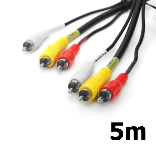 Cabo Audio e Video 3rca+3rca c/ Fio Coaxial 5M